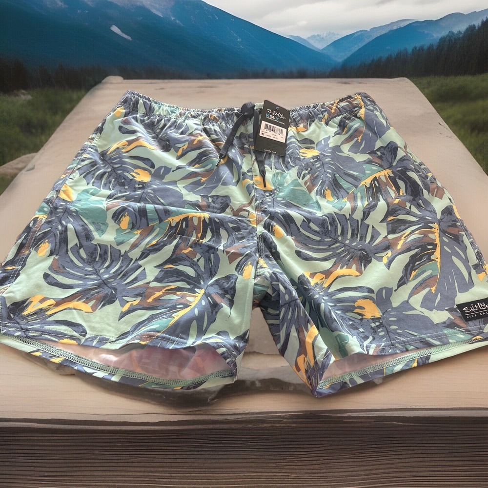 Salt Life SLX-QD Aqua Trunks Swim Shorts Men Bathing Suit‎ XXL Tropical BxC